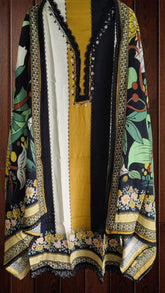 Muslin Digital Printed Semi-Stitched Suit with hand Work & Croatia Lacing